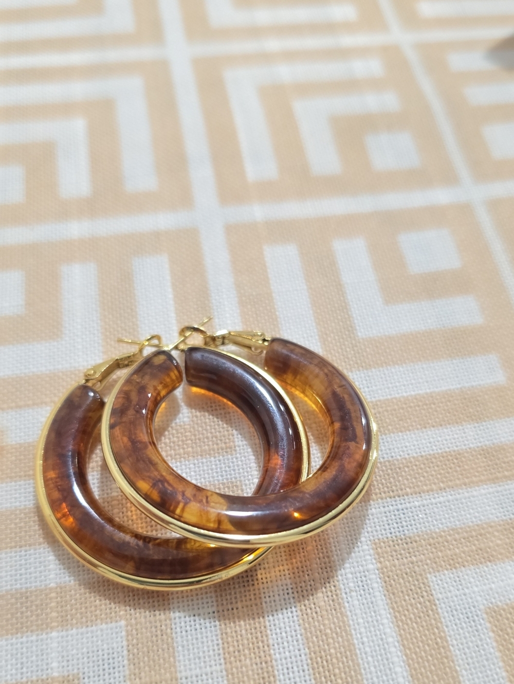 Gold-Trim Brown Hoop Earrings - Women Jewelry